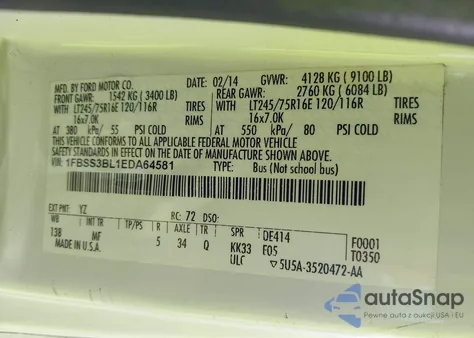 2014 Ford Econoline Xlt z USA, uszkodzony, nr VIN 1FBSS3BL1EDA64581